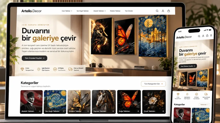Artello Decor - Cam Tablo ana sayfa görünümü